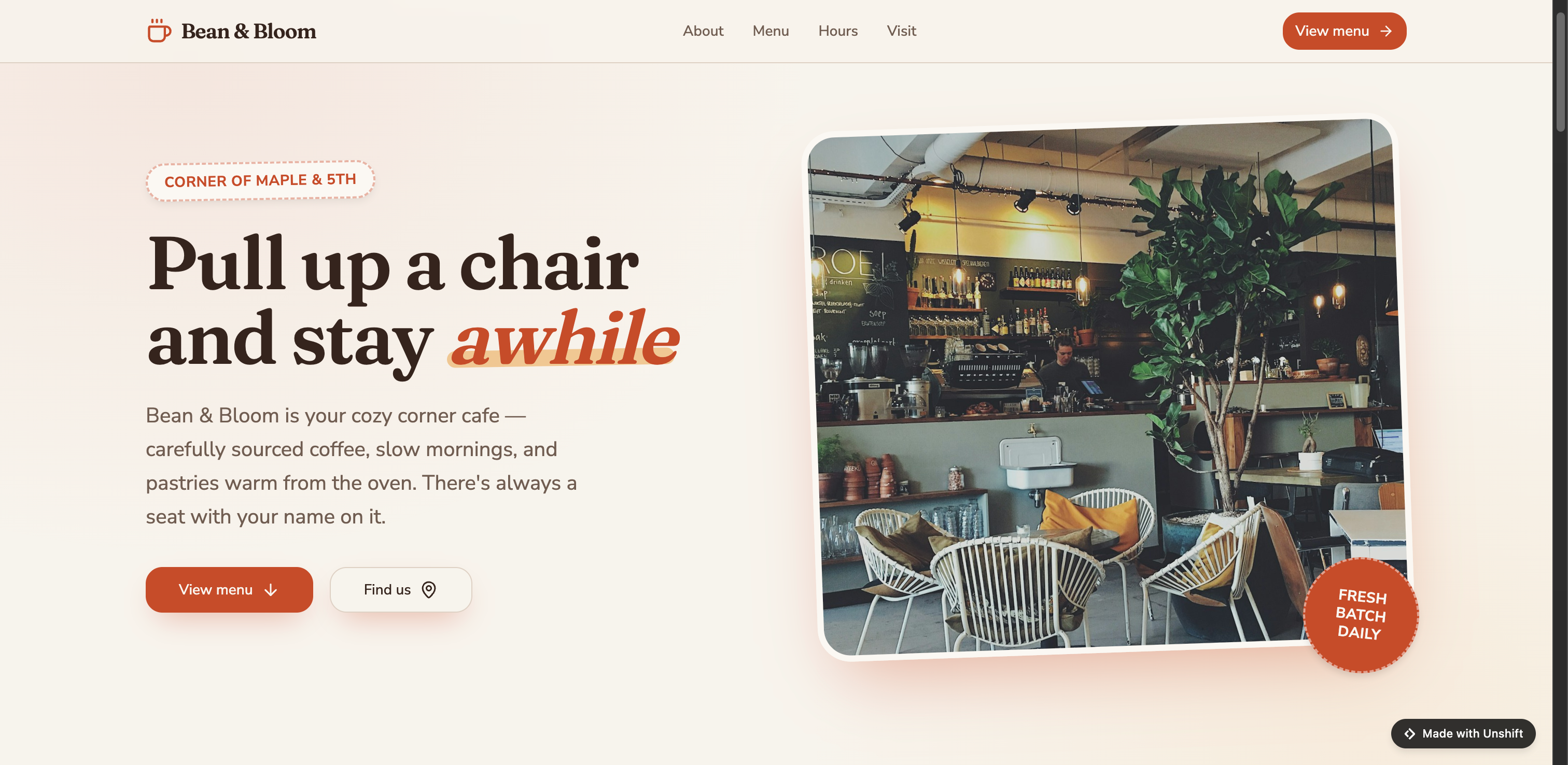 The Bean & Bloom site Claude built, live and ready to refine.