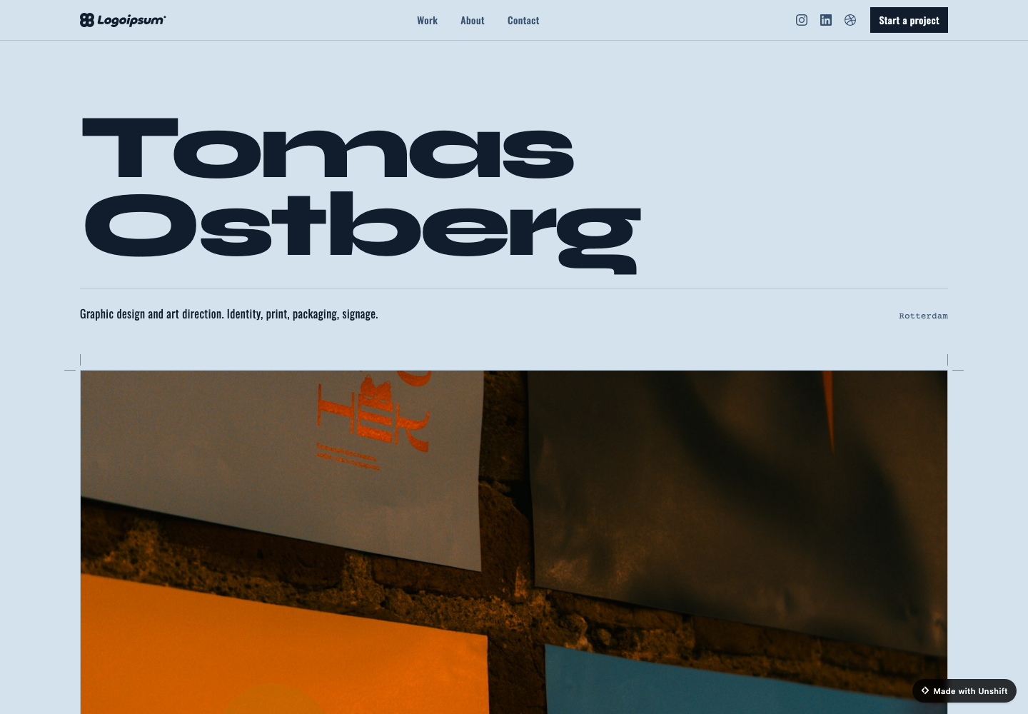 The Kestrel portfolio template at desktop width, with its original demonstration work.