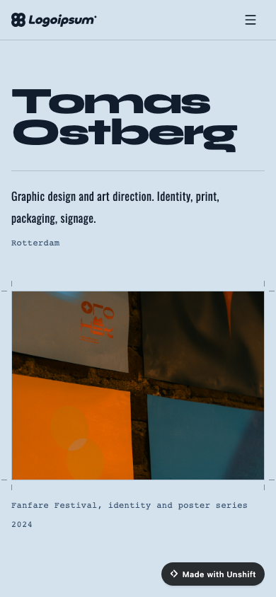 The Kestrel demonstration template at phone width.
